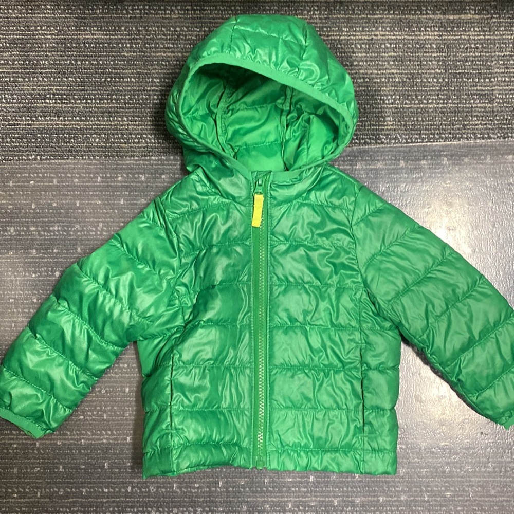 Primary Green Puffer Jacket with Hood